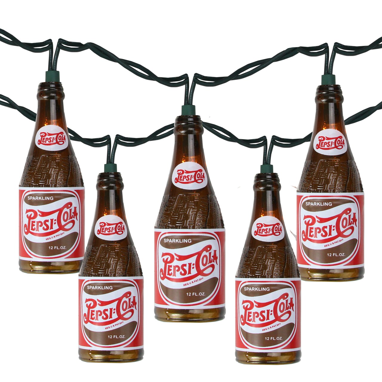 Northlight 10-Count Brown and Red Vintage Pepsi Bottle Novelty Christmas Light Set, 8.5ft Green Wire